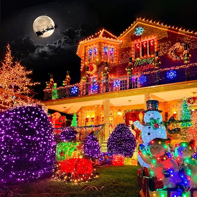 JMEXSUSS 250 LED Orange and Purple Christmas String Lights Indoor Outdoor Waterproof for Garden Patio Party Halloween Christmas Decorations (Pack of 2)