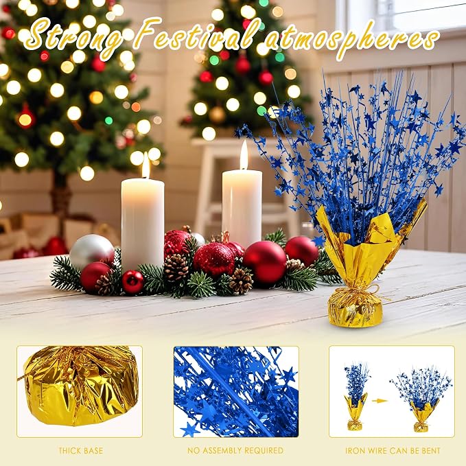 8 Pack Metallic Star Spray Centerpieces for Tables - Bulk 12.4" Foil Fountain Table Decorations for Large Events, Graduation 2026, Wedding Reception (Glod Blue)