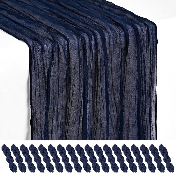 18 Pack Navy Blue Cheesecloth Table Runner 17 x 108 inch Boho Gauze Table Runner Rustic Sheer Cheese Cloth Table Decorations for Wedding Party Baby Bridal Shower Birthday Holiday Home