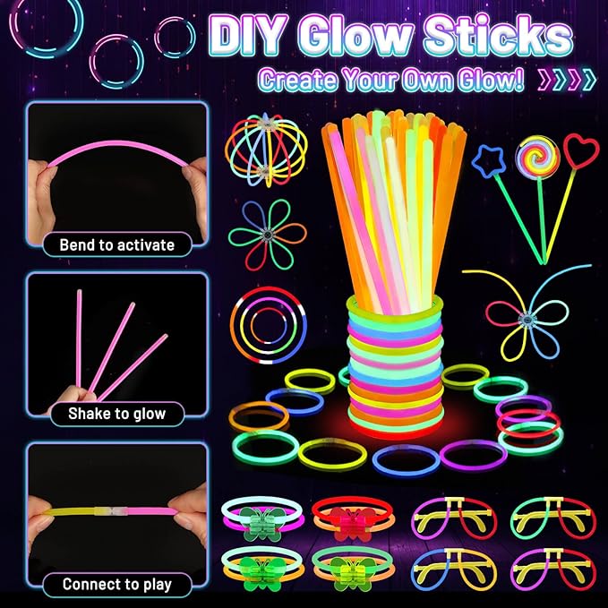 276 PCS Glow in the Dark Party Supplies, Light Up Party Favors ,Neon Glow Party Supplies with Glow Sticks, Light Up Glasses, Headband, Finger Lights, Bracelet, LED Hair Clips