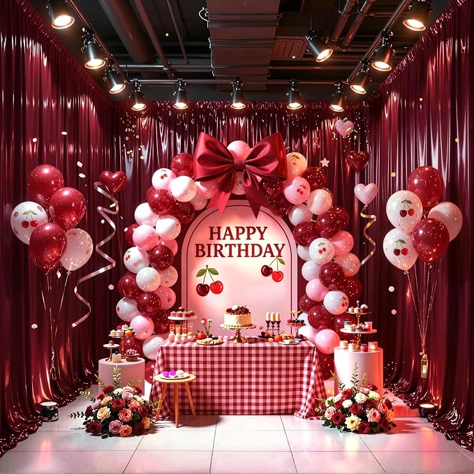 Burgundy Glitter Backdrop Curtains - 10x12FT Satin Photo Backdrop, Wrinkle-Free Shimmer Back Drop Cloth Shiny Drapes for Photobooth Wedding Birthday Parties Photoshoot Background Decorations