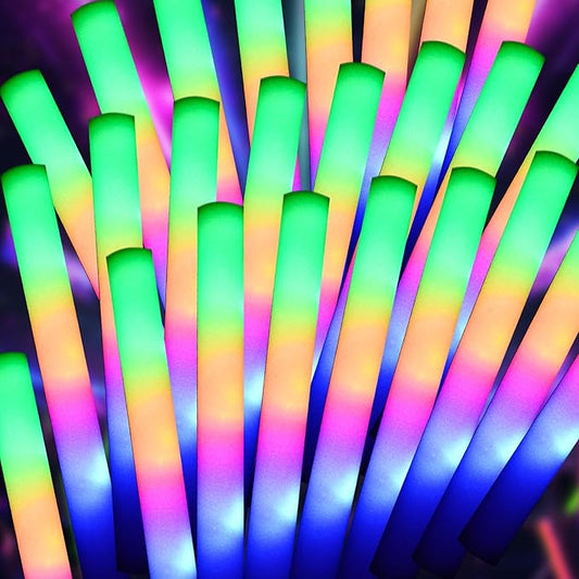 pelreame LED Foam Glow Sticks Bulk, 55 Pcs Foam Light Up Sticks 3 Modes of Color Flashing,Glow in The Dark Party Supplies for Birthday,Wedding,Raves,Carnival,New Year,Concert,Halloween Christmas