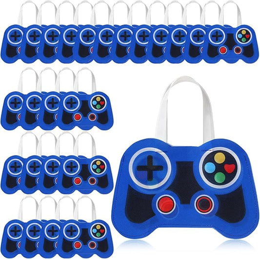 Silkfly 24 Pcs Video Game Party Favor Bags Non Woven Reusable Gaming Goodie Treat Gift Bags with Handles Gaming Party Supplies(Blue,24 Pcs)