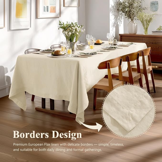 Linen World Linen Tablecloth - 100% French Linen Table Cloth 55" x 55" Inch,Washable Square Tablecloth for Dining,Outdoor,Weddings and Restaurants,Decorative Thanksgiving Christmas,Sand Beige