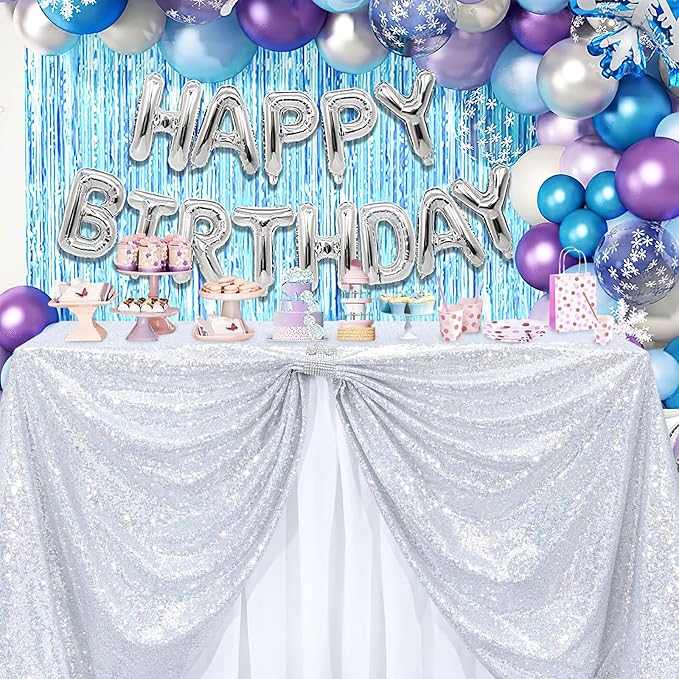 B-COOL Seamless Sequin Table Cloth Laser Silver Glitter Design Table Cloth Wedding Overlay Birthday Party Tables Decoration 50x80 Inch