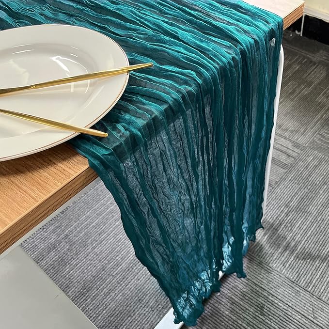 10 Pack 120inch Teal Cheesecloth Table Runners - 10Ft Long Cotton Teal Blue Gauze Runner Table Set for Weddings Bridal Parties and Baby Showers Decoration- Turquoise Cloth for Graduation Party