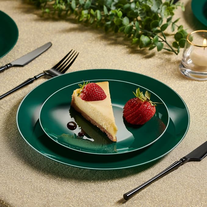 PLASTICPRO 128 Piece Combo Plates Christmass Set includes 64-7'' inch Plates & 64-10'' inch Plates Green Plastic Party Plates Christmass theme heavyweight Elegant, Disposable, Tableware, Dishes,