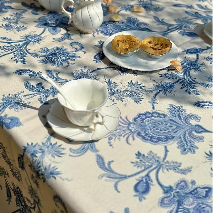 Outdoor Square Tablecloth 70 x 70 Inch, Blue Floral Spillproof Table Cloth, Thick Fabric Dining Table Cover for Outdoor, Easter, Picnic, Farmhouse, Wedding, Spring Summer - Blue Flower