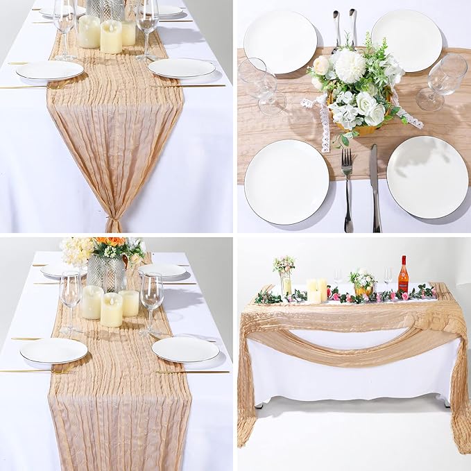 Foaincore 12 Pack Champagne Cheesecloth Table Runner 13Ft Boho Gauze Table Runner Rustic 157" Long Cheese Cloth Romantic for Wedding Bridal Baby Shower Arbor Decor