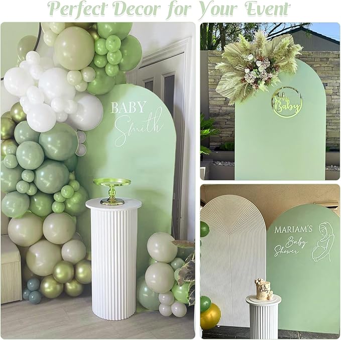 Set of 2 Wedding Arch Cover 2-Sided Round Top Spandex Fitted Arch Backdrop Cover for Birthday Party Baby Shower Wedding Arch Stand Decor（7.2FT, 6.6FT, Sage Green）