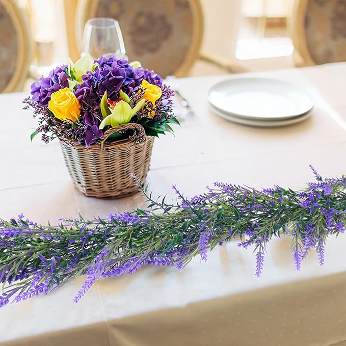 Zerzsy Lavender Purple Artificial Garland, 6Ft Artificial Flower Wreath Vines Decor, All Year Lavender Garlands Decorations for Table Home Wedding Mantle Arch Porch Party (1pcs-Purple)