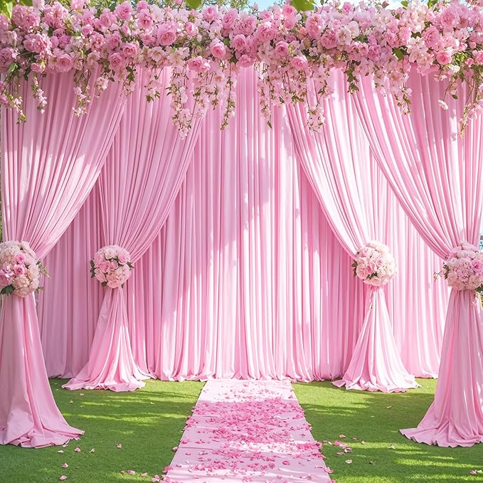 6 Panels Pink Backdrop Curtain for Parties Baby Shower Wrinkle Free Pink Photo Curtains Backdrop Drapes Fabric Decoration for Wedding Birthday Party 30ft(W) x 10ft(H)