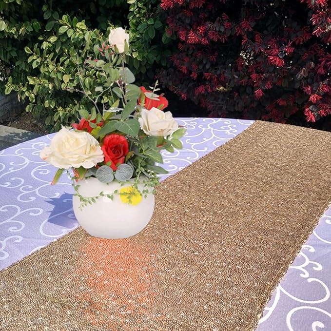 JYFLZQ Champagne Sequin Table Runner 12" x 72" Pack of 2 Sparkly Black Metallic Table Runner Glitter Sequin Runner for Table Birthday Party Event Decorations