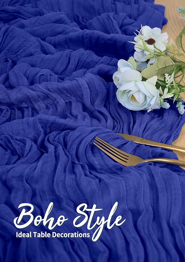6 Pack Cheesecloth Table Runner Royal Blue 10Ft Rustic Boho Gauze Table Runner Romantic Long Sheer Fabric Cheesecloth Table Runner for Wedding Festival Birthday Anniversary Dinner Outdoor Events
