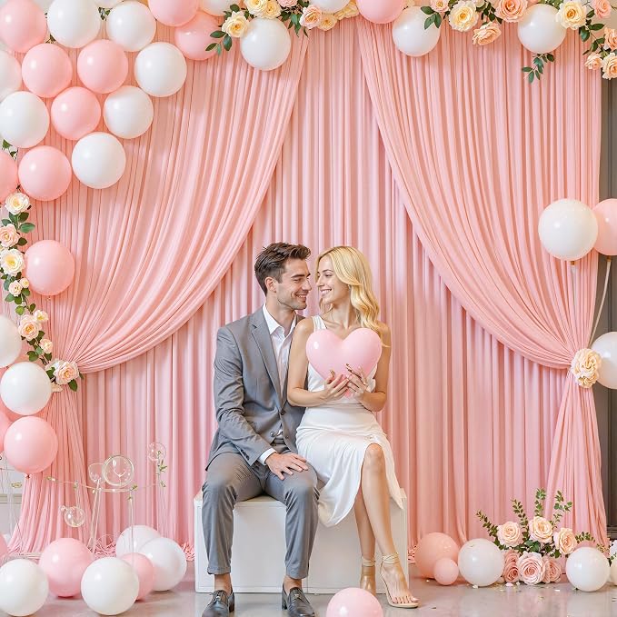 10 Panels Blush Pink Backdrop Curtains for Wedding Party Wrinkle Free Backdrops Curtain Drapes Fabric Decorations Photo Back Drop Cloth for Baby Shower Photography Stage Reception 50ft(W) x 12ft(H)
