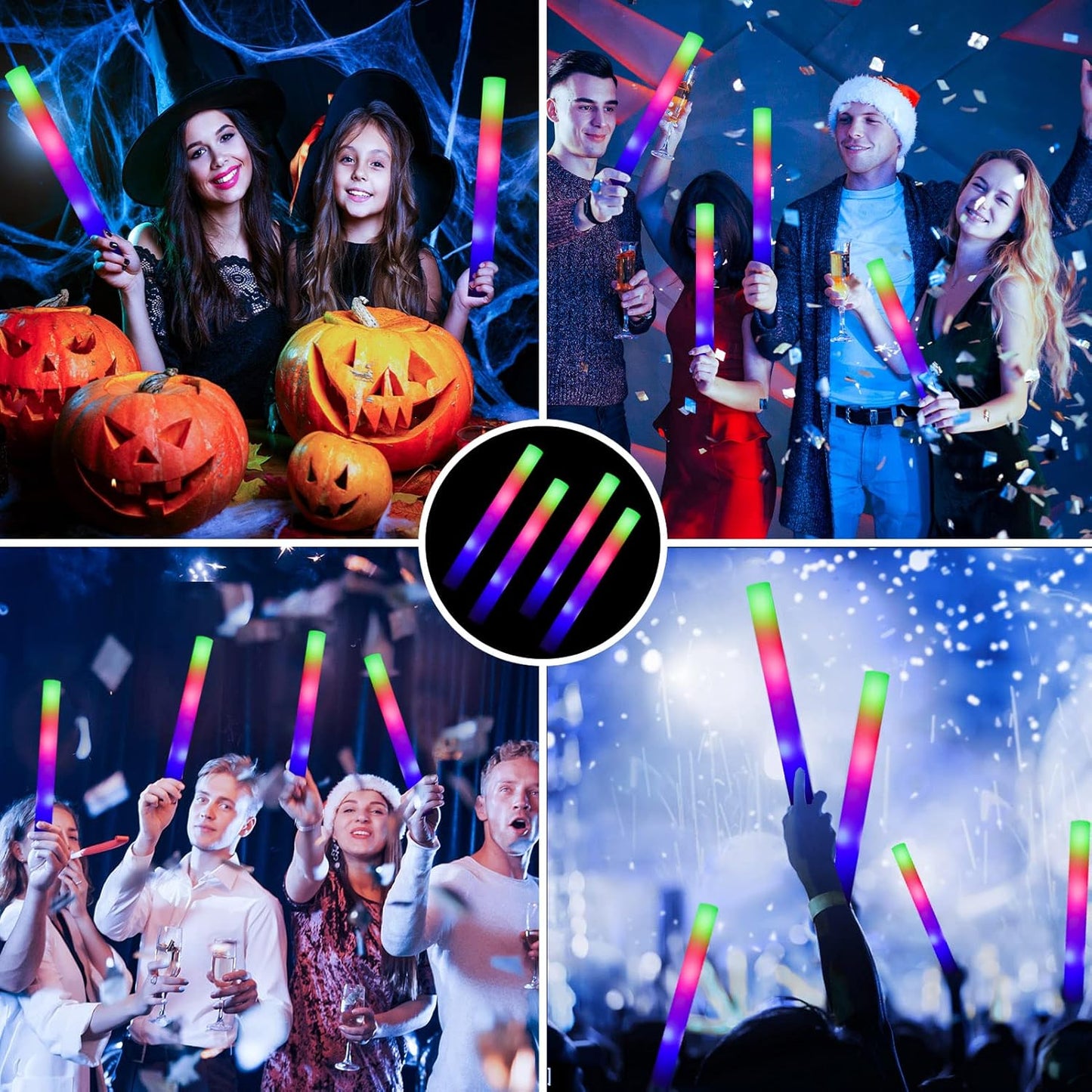 Glow Sticks Bulk - 38 Pcs LED Foam Sticks Glow in the Dark Party Supplies with 3 Modes Flashing Effect, Glow Batons Party Favors for Party Wedding Birthday Concert Halloween Christmas