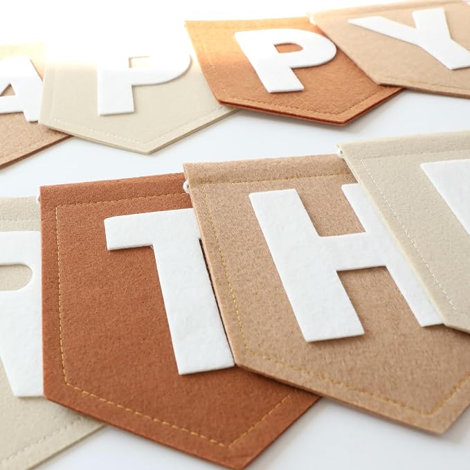 Felt Brown Happy Birthday Banner Birthday Decorations for Women Girls Boys Men Pets Handmade Party Backdrop