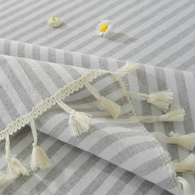 meioro Striped Tablecloth Round Tablecloths Cotton Blend Table Cloth Washable Tabletop Decorative Fabric Table Cover for Kitchen Dinning (Grey, Round 60 Inch)