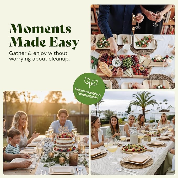 Chic Leaf 6-Inch Palm Leaf Plates, 50-Pack -Fully Compostable Disposable Appetizer and Dessert Plates, Heavy Duty Bamboo-Style Dinnerware for Weddings Parties Charcuterie and Tastings, Microwave Safe
