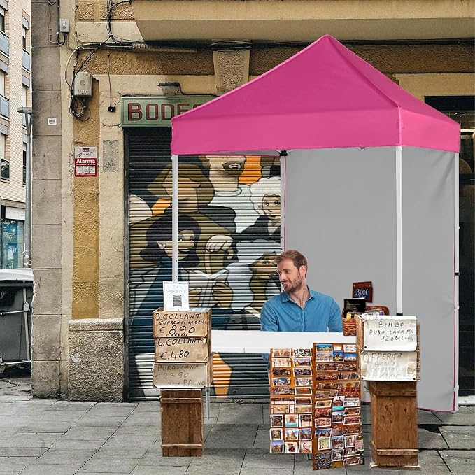 5x5 Pop Up Canopy Tent with Four Sidewalls, Instant Portable Beach Canopy, Outdoor Tent with Carry Bag for Camping, Sports, Tailgating, Events, Pink