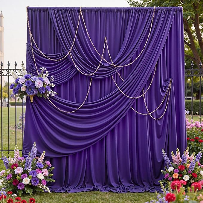 10ftx12ft Wrinkle Free Purple Backdrop Curtain,2 Panels 12FT Height Wedding Backdrop Drapes,Silky Polyester Back Drop Cloth for Birthday Photography Background Party Backdrop Draping