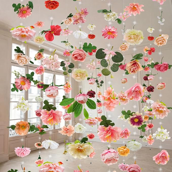 Suncalla 6 Pack 35.4ft Fake Flower Garland Backdrop with LED Lights Hanging Wildflower Floral Vine Decorations for Wedding Bridal Shower Birthday Baby Shower Party Backdrop(Lovely,Multicolor)