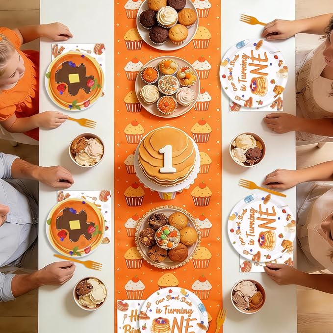96Pcs Pancakes 1st Birthday Party Decorations Pancakes Plates and Napkins Our Short Stack is Turning One Tableware Set for Breakfast Brunch Supplies for Pancake 1st Birthday Party Supplies，Serves 24