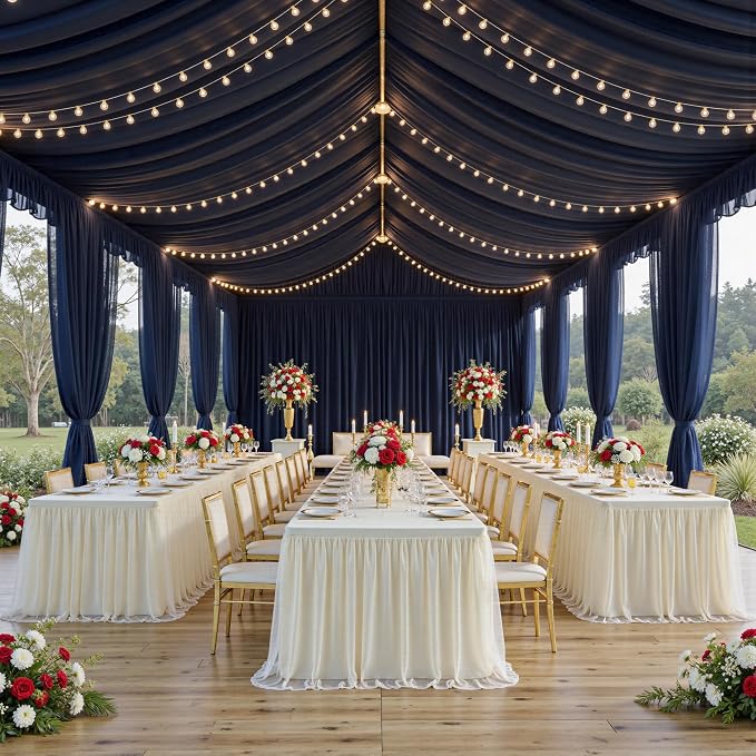 familus Ivory Table Cloths 8 Foot Rectangle 2 Pack Stretch Ruffle Tulle Tablecloth Spandex Fitted Table Cover for 8 Foot Tulle Table Skirts for Party Wedding Table Cloths, Banquets