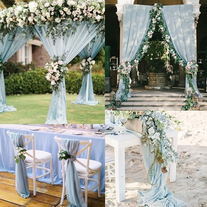 Fivenl 12 Pack Chiffon Table Runner - 27 x 120 Inches Sheer, Romantic for Wedding, Birthday, Party & Shower Decoration (Light Blue)