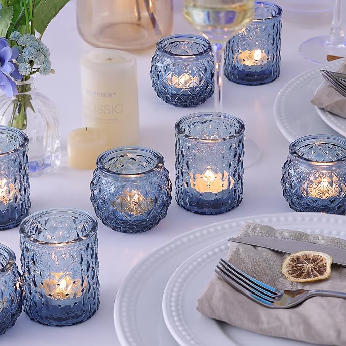 NITIME 36Pcs Assorted Blue Votive Candle Holders, Blue Candle Holders for Wedding Table Decor, Tea Lights Candle Holder for Table Centerpiece, Bridal Shower, Baby Shower Decorations