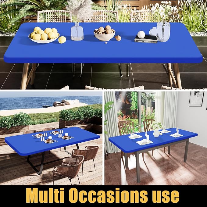 Smiry 3 Pack Rectangle Table Cloth, Elastic Fitted Flannel Backed Vinyl Tablecloths for 6ft Folding Tables, Waterproof Wipeable Table Covers for Indoor, Outdoor, Camping and Picnic (Blue, 30"x72")