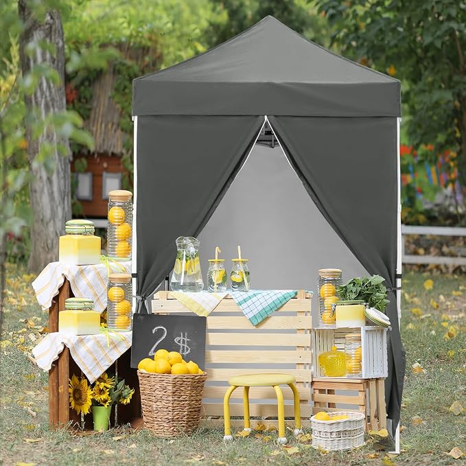 COOS BAY 5x5 Pop Up Canopy Tent with Side Walls, Easy Setup Portable Sun Shelter with Carry Bag, Outdoor Shade for Beach, Camping, Sports & Backyard, Gray