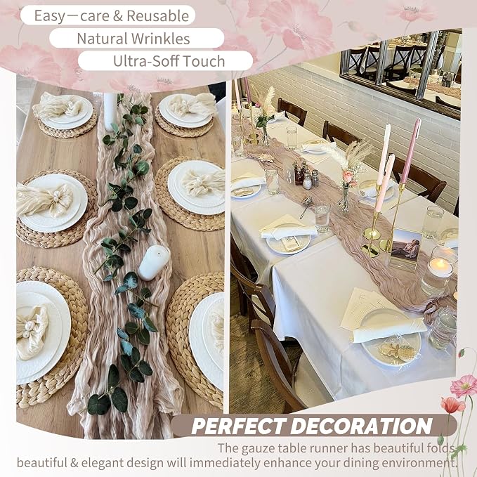 30 Pack Rosy Brown Cheesecloth Table Runner 17 x 108 inch Boho Gauze Table Runner Rustic Sheer Cheese Cloth Table Decorations for Wedding Party Baby Bridal Shower Birthday Holiday Home