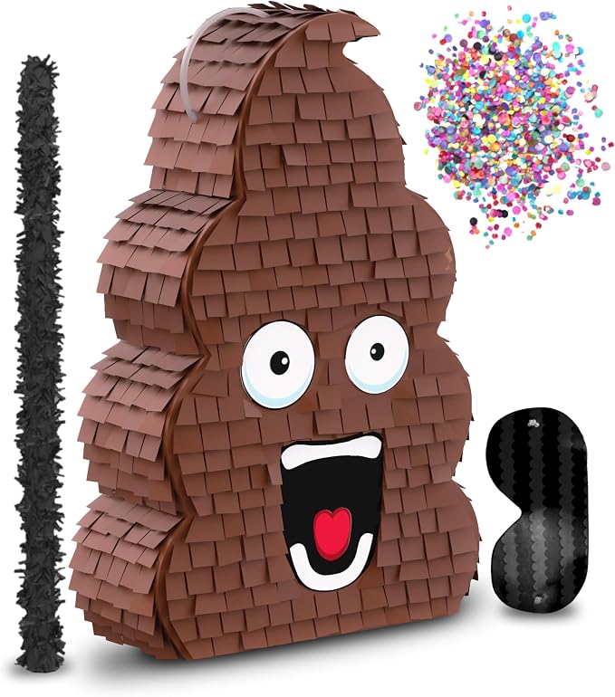 Jergrim Funny Poop Piñata 4-Piece Set perfect for Birthday Parties, Decorations, Emoticon Parties, Fun shape, Great Party Addition for kids, teens, and adults 17”X10” Durable!
