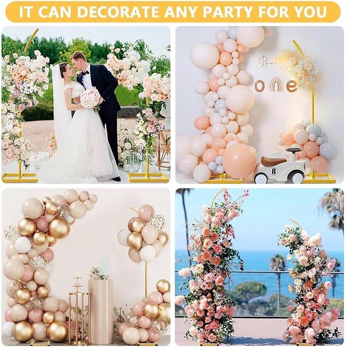 Balloon Arch Stand Set of 2, Wedding Arched Backdrop Stand with Base, Metal Half Arch Balloon Stand, Floral Arch for Birthday, Anniversary, Bridal and Baby Shower (7.9FT&6.7FT)