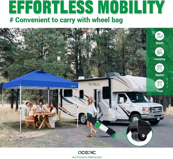 10x10 Pop Up Canopy Tent,300D Silver-Coating Top,Pop Up Canopy Tent Instant Portable Shelter with 1-Button Push and Wheel Carry Bag, 8 Stakes and 4 Upgrade Heavy Duty Canopy Weights (Blue, 10x10)