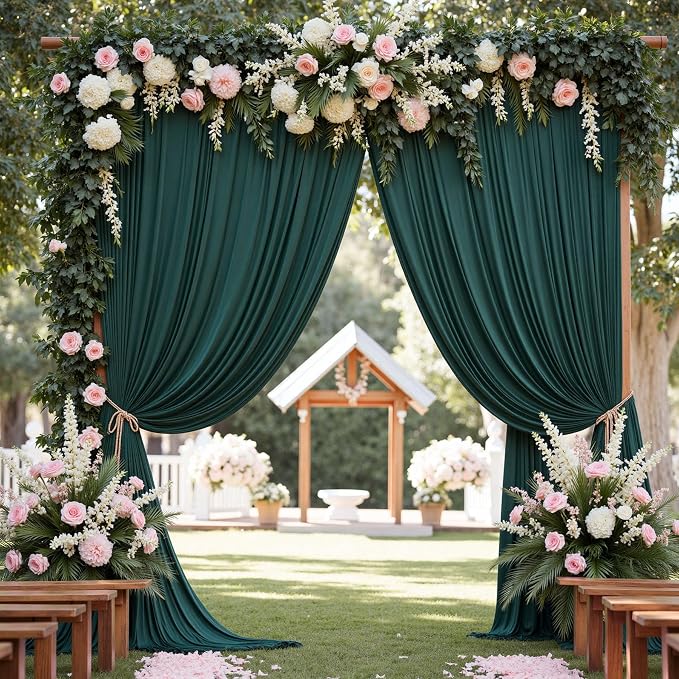 50ft x 10ft Wrinkle Free Hunter Green Backdrop Curtain for Jungle Parties, 10 Panels 5×10ft Soft Silky Green Polyester Photo Backdrop Drapes for Wedding Birthday Photography Christmas Background Cloth