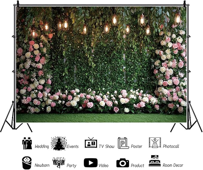 Baocicco Green Floral Wall Backdrops 12x10ft Outdoor Outside Wedding Background Bridal Shower Bride to Be Party Decorations Kids Adults Portraits Birthday Anniversary Banner Backdrop Photo Props