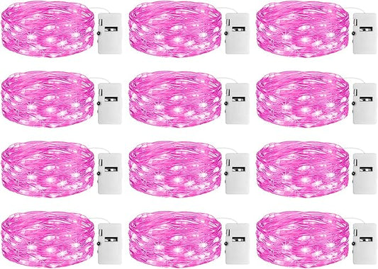 12 Pack Fairy Lights with Timer Battery Operated, 3 Modes 7ft Mini Twinkle Lights Waterproof, 20 LED Bulk String Light for Mason Jars Christmas Decoration Wedding Table Centerpieces,Pink