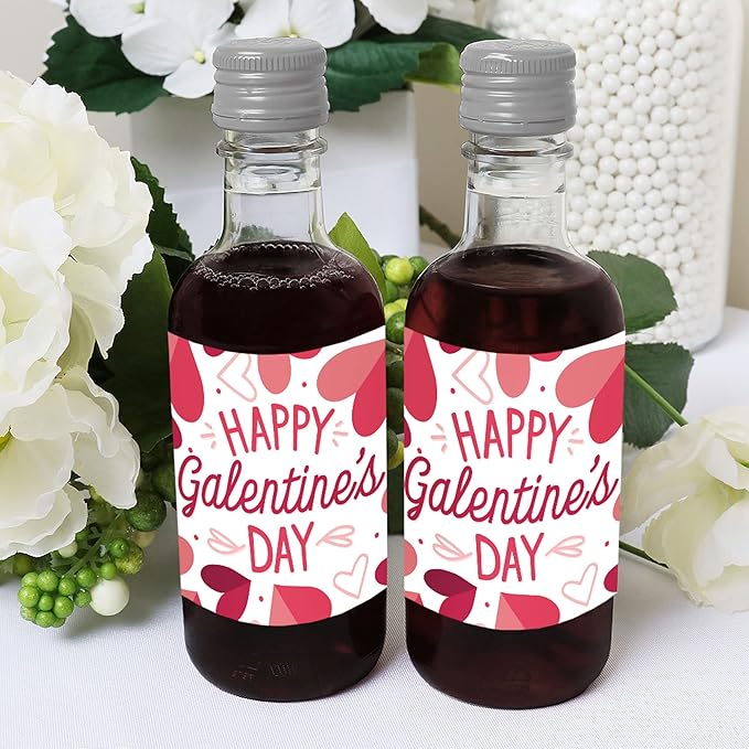 Big Dot of Happiness Happy Galentine’s Day - Mini Wine and Champagne Bottle Label Stickers - Valentine’s Day Party Favor Gift for Women and Men - Set of 16