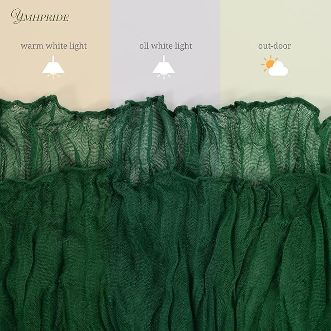 12 Pack Cheesecloth Table Runner 35 x 120 inch Long Boho Cheese Cloth Gauze Table Runners Semi Sheer Table Runner for Wedding Decor, Bridal Shower, Birthday Party (Emerald Green)