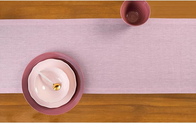 Solino Home Linen Short Table Runner 48 Inches - Athena, 100% Pure Linen Bubblegum Pink Table Runner 14 x 48 Inch Ideal for Dresser and Coffee Tables - Mothers Day, Spring, Summer