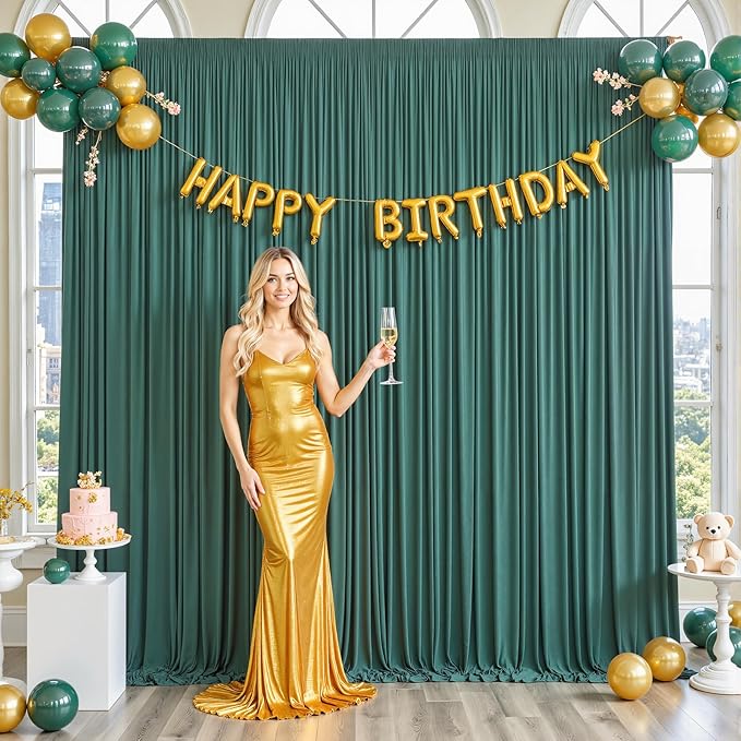40ft x 10ft Hunter Green Backdrop Curtain for Parties Dark Green Wrinkle Free Backdrop Drapes Panels for Baby Shower Birthday Party Photo Photography Polyester Fabric Background Decoration