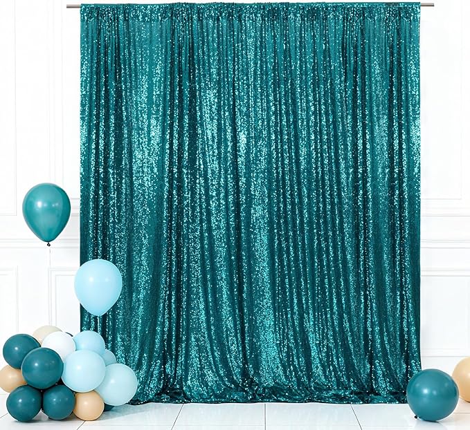 Eternal Beauty Teal Sequin Backdrop, 6x8 Ft Glitter Background Curtains for Shimmer Photography Party Wedding Birthday Back Drop Decor