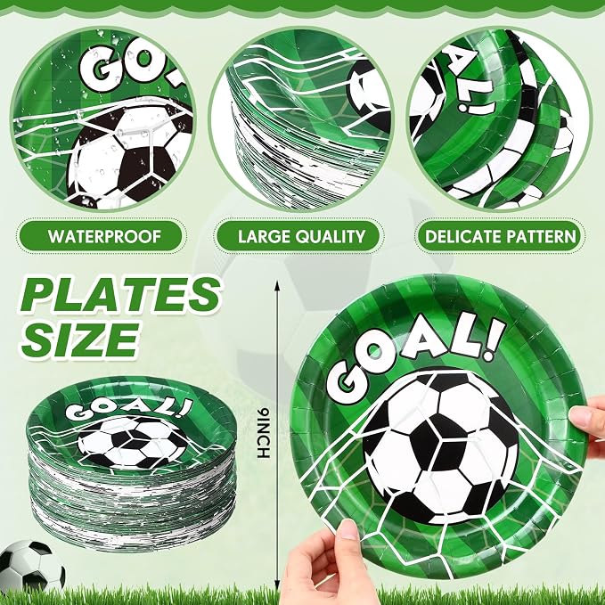 Funnymoom 60 Pcs Soccer Paper Plates Party Supplies 9 Inch Soccer Birthday Disposable Plates for Kids Boys Adults Game Day Birthday Party Decorations