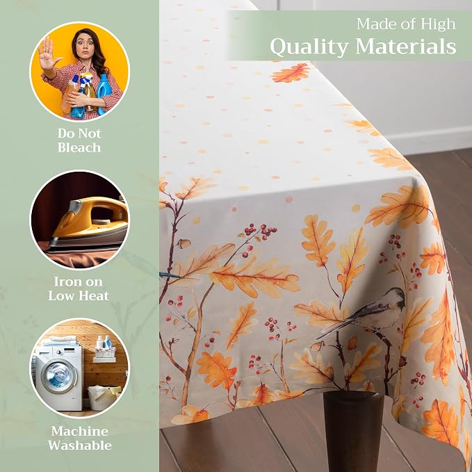 Maison d' Hermine Table Cloth Square Table 100% Cotton 54 x 54 Inches Fall Tablecloth Reusable Everyday Use for Thanksgiving Christmas Decorations Dining Farmhouse Party (Oak Leaves)