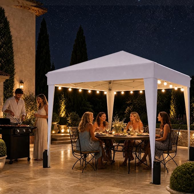 SANWAY 10x10 Pop Up Canopy with Sidewalls, Easy Setup Instant Canopy Tent, Portable with Carry Bag for Outdoor Events, Camping, and Backyard Parties – White