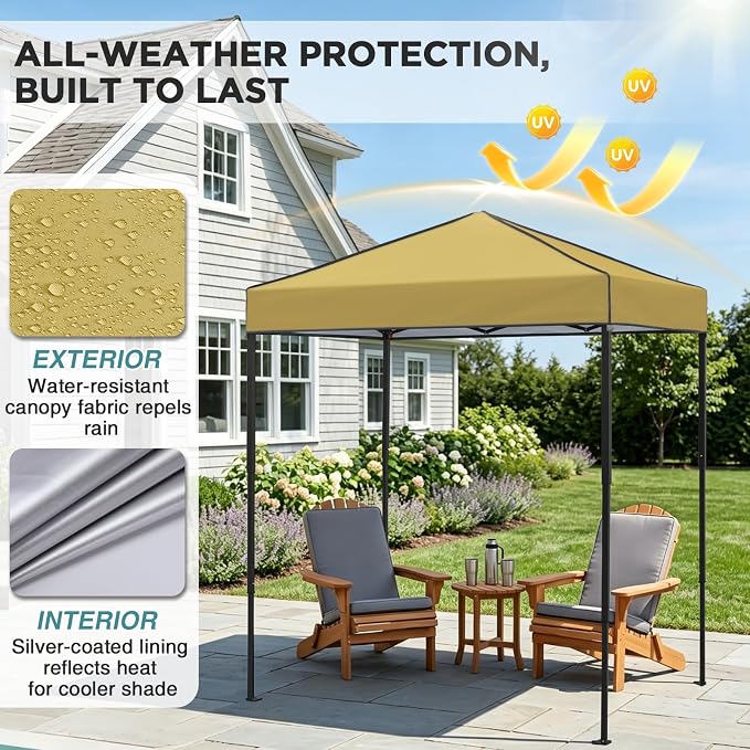 EAGLE PEAK 6x4 Instant Pop Up Canopy Tent, Straight Leg Sun Shelter, Portable Canopy with Carry Bag for Camping, Beach & Sports, Beige