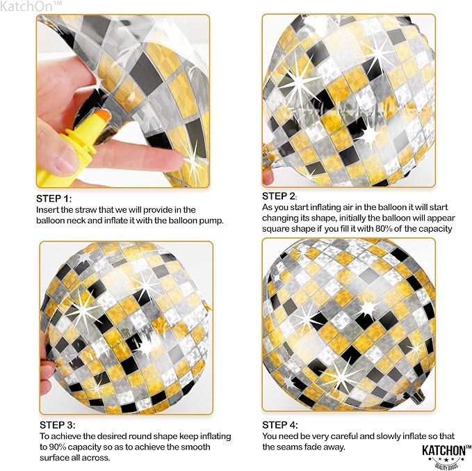 KatchOn, Huge Disco Ball Balloons -22 Inch, Pack of 12 | Black And Gold Disco Balloons for Disco Party Decorations | 360 Degree 4D Sphere Disco Balloon | Gold and Black Party Decor