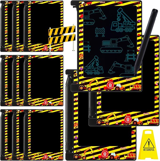 Nezyo 12 Pack Construction Party Favors Mini LCD Writing Tablet for Kids 4.6 Inch Doodle Board Drawing Tablet Erasable Reusable Electronic Drawing Pads for Construction Party Decor Birthday Supplies